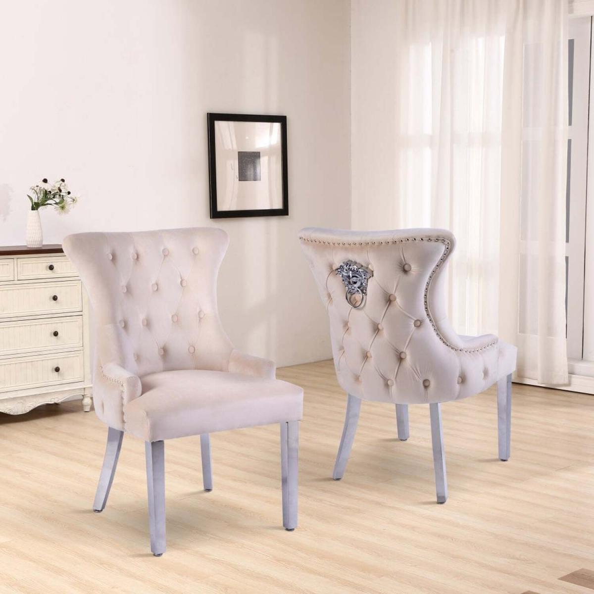 Neo Studded and Tufted Velvet Dining Chair - Cream – image 4