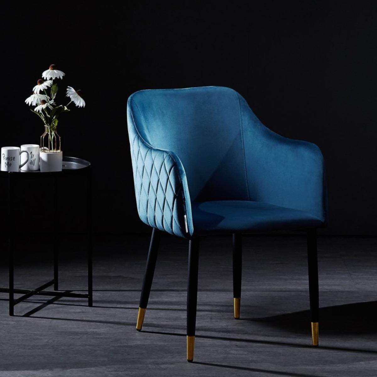 Verona Velvet Dining Chair Single - Blue / Gold End Caps – image 11