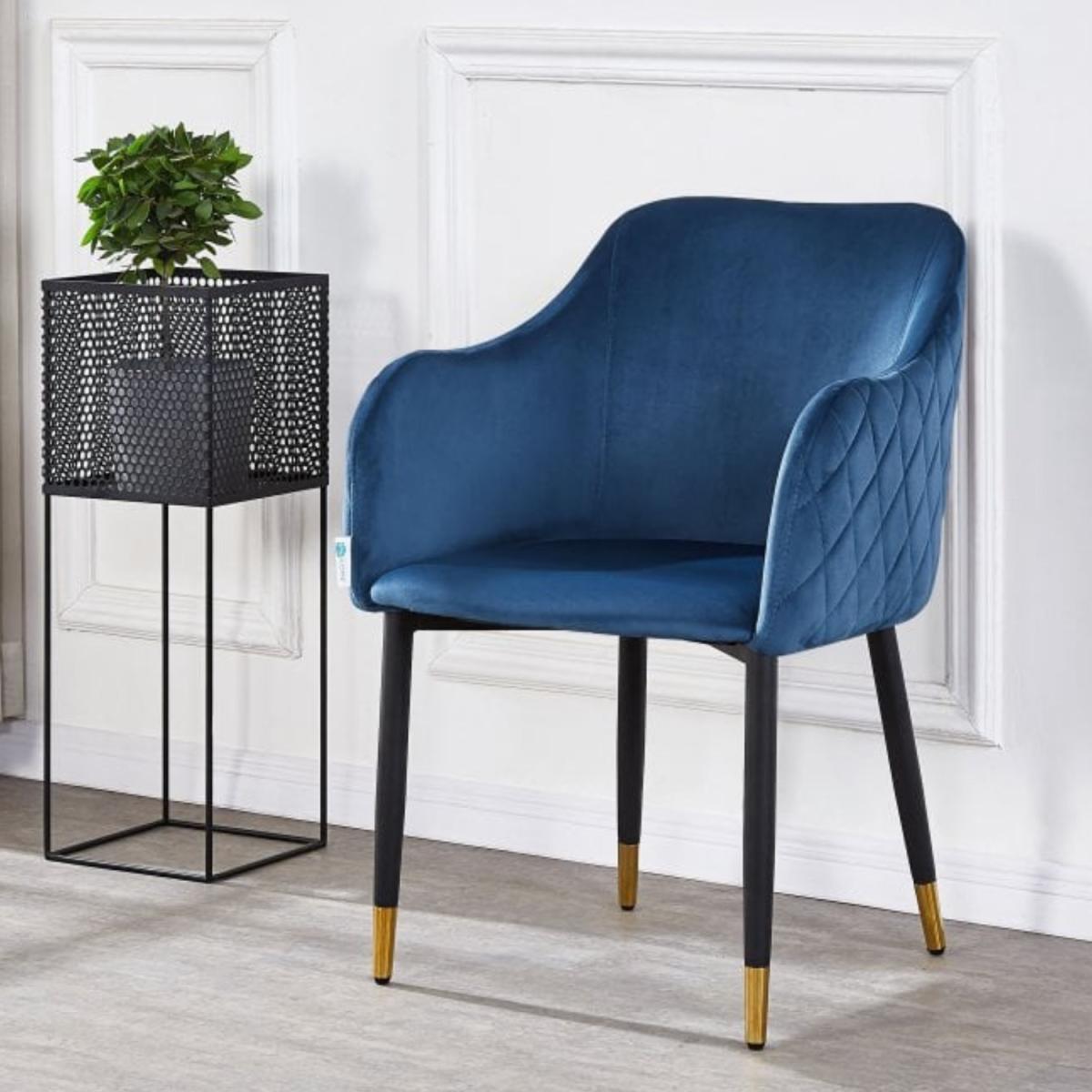 Verona Velvet Dining Chair Single - Blue / Gold End Caps – image 12