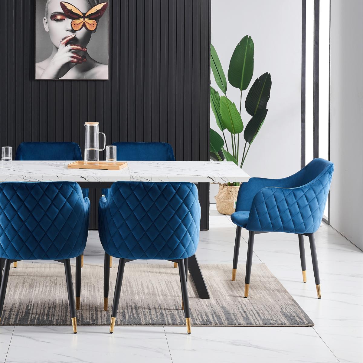 Verona Velvet Dining Chair Single - Blue / Gold End Caps – image 13
