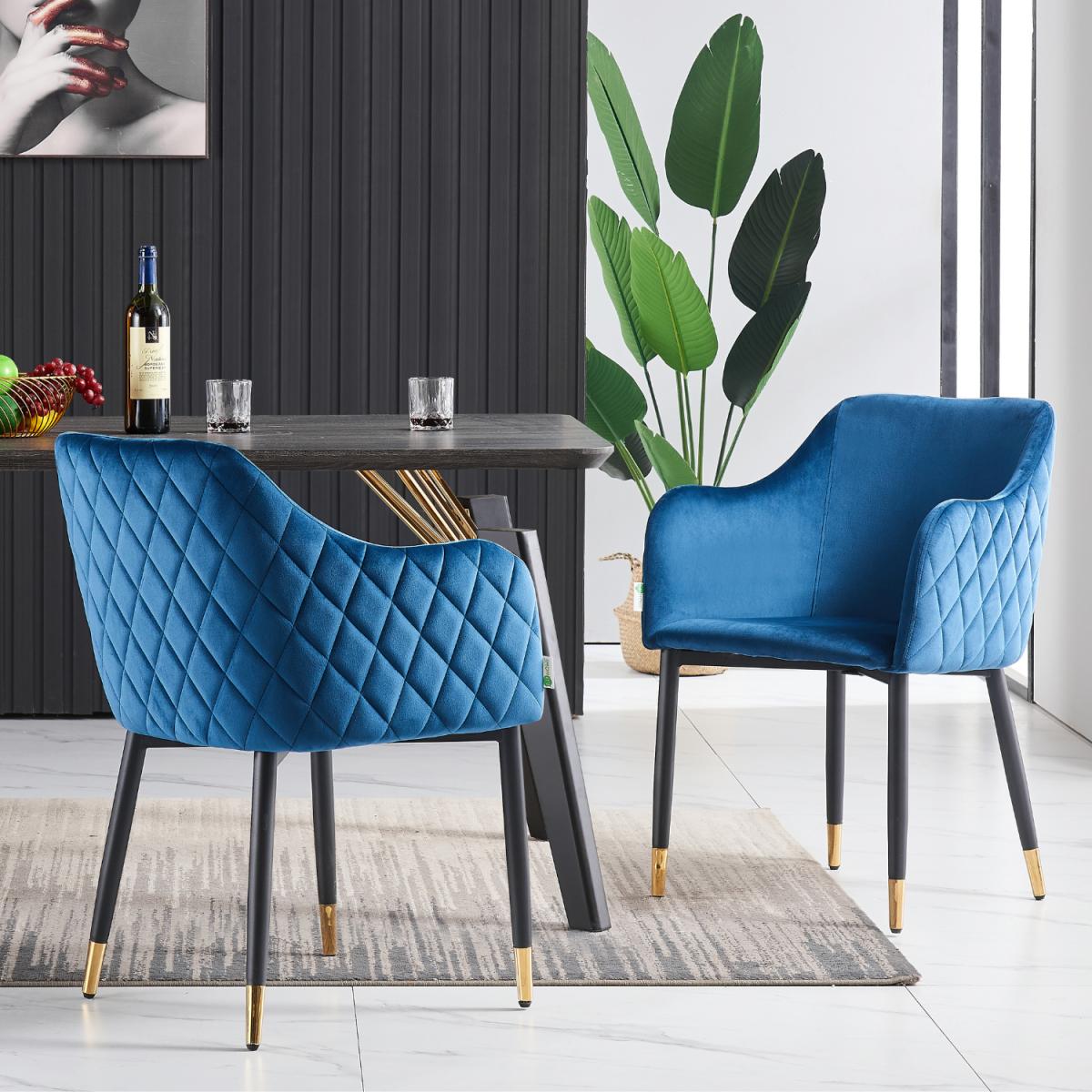 Verona Velvet Dining Chair Single - Blue / Gold End Caps – image 14