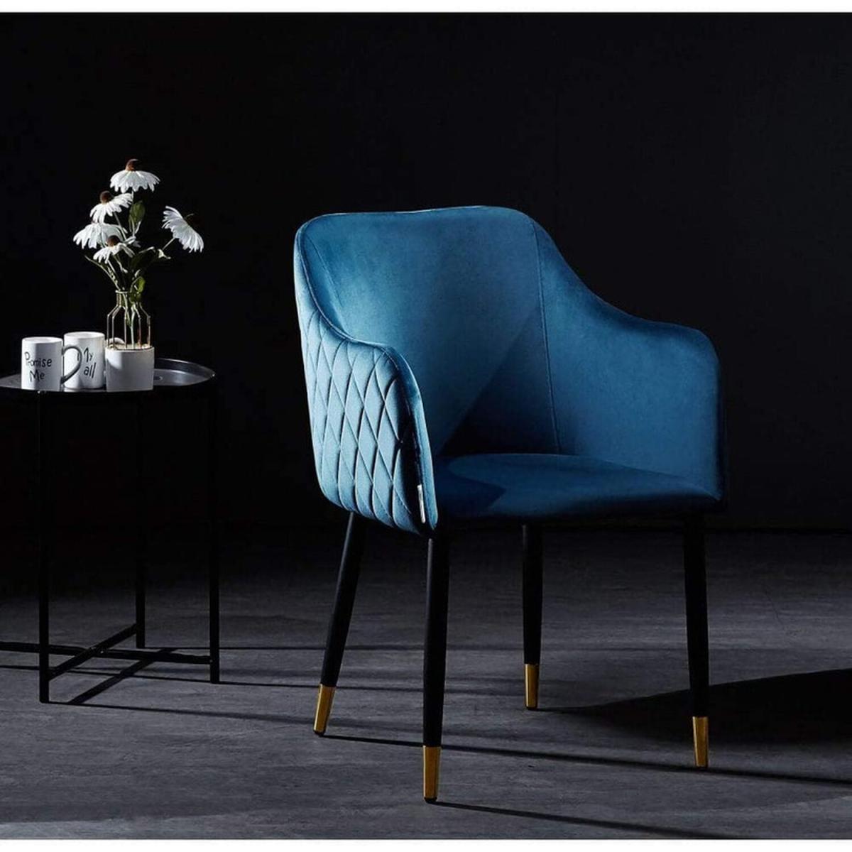 Verona Velvet Dining Chair Single - Blue / Gold End Caps – image 4