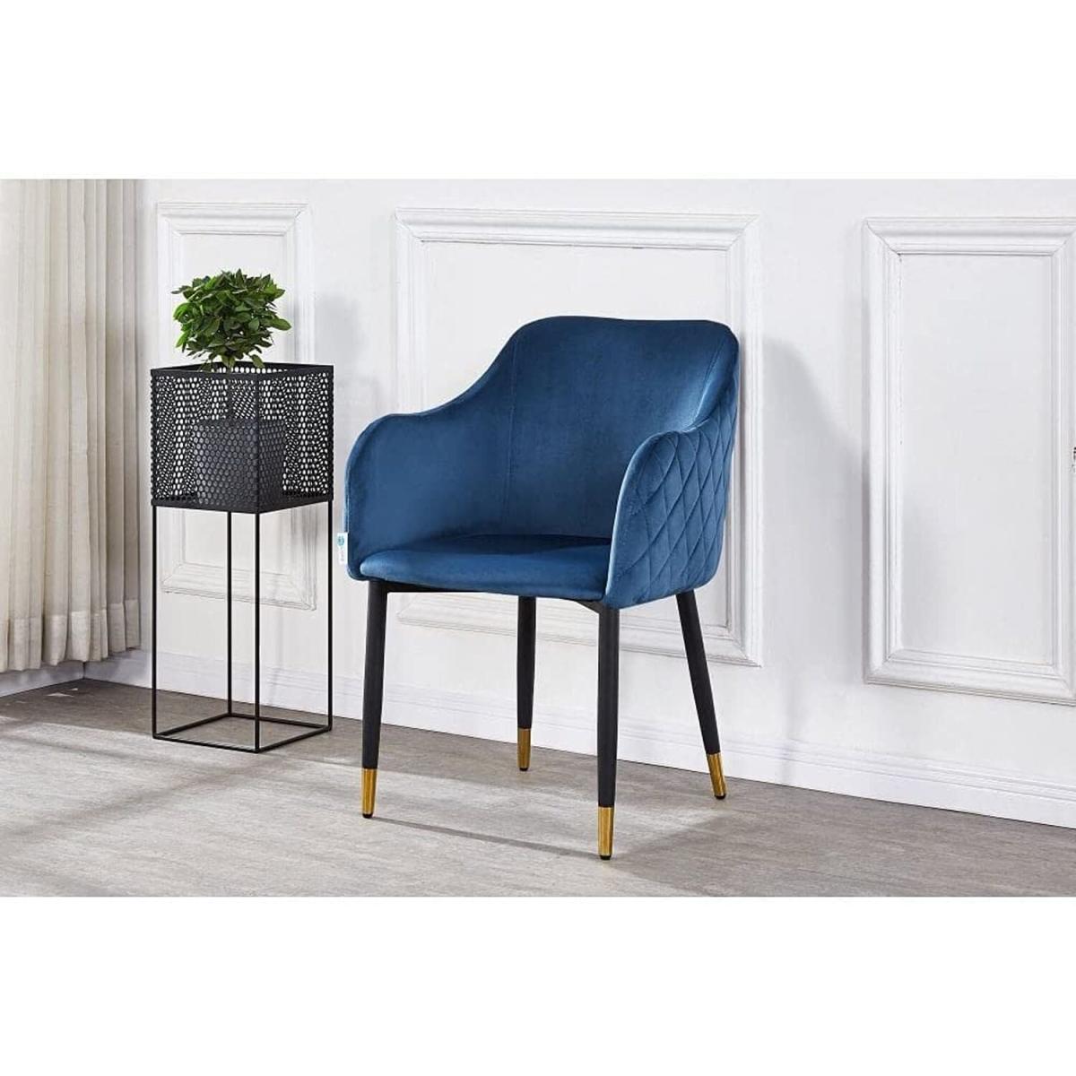 Verona Velvet Dining Chair Single - Blue / Gold End Caps – image 5