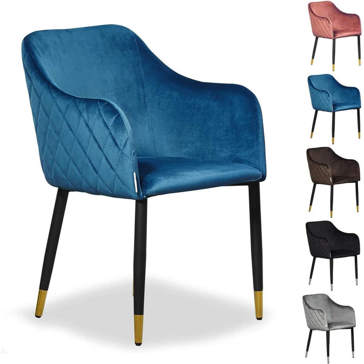 Verona Velvet Dining Chair Single - Blue / Gold End Caps – image 6