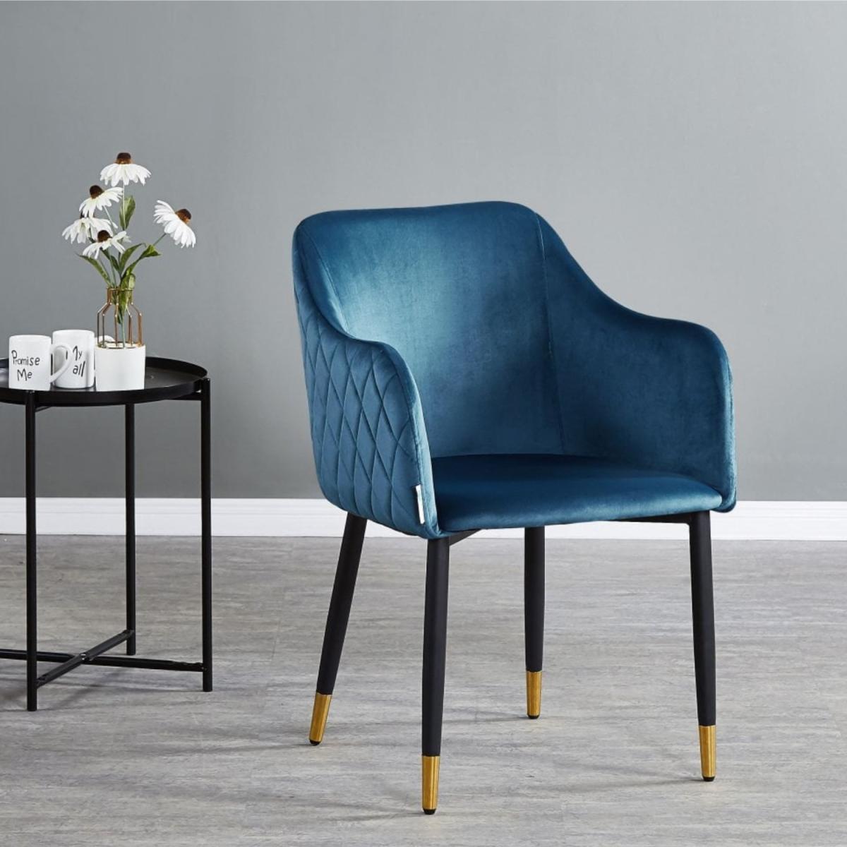 Verona Velvet Dining Chair Single - Blue / Gold End Caps – image 10