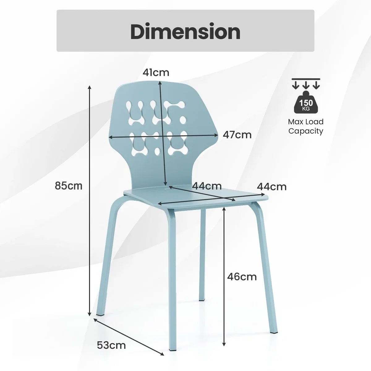 Costway Metal Armless Dining Chairs Set of 4 - Blue – image 2