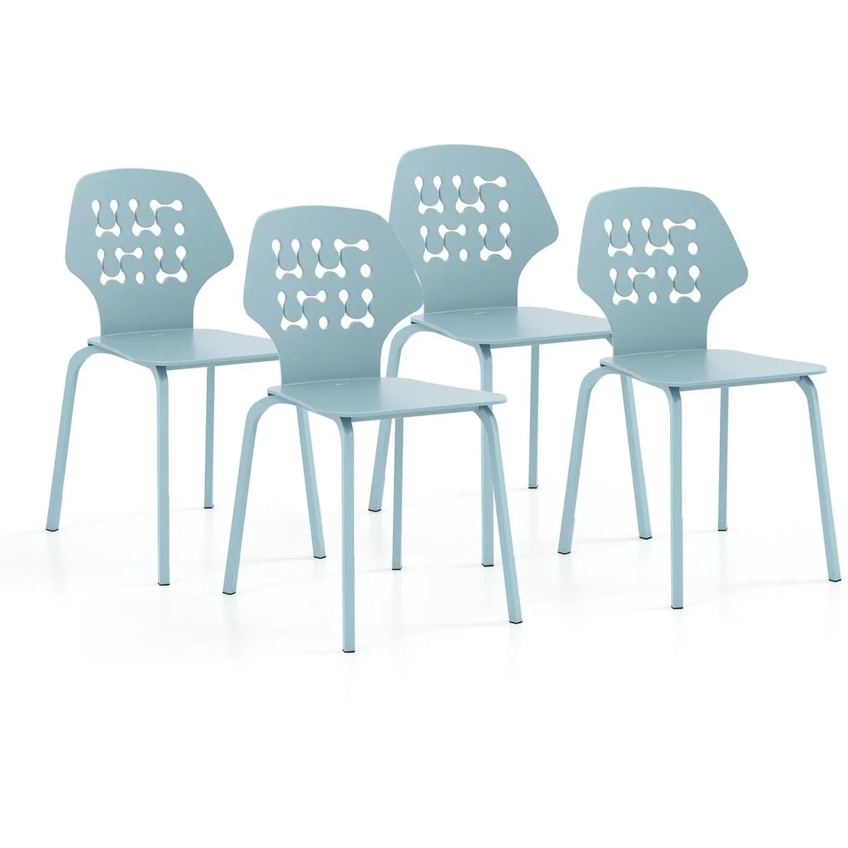 Costway Metal Armless Dining Chairs Set of 4 - Blue – image 3