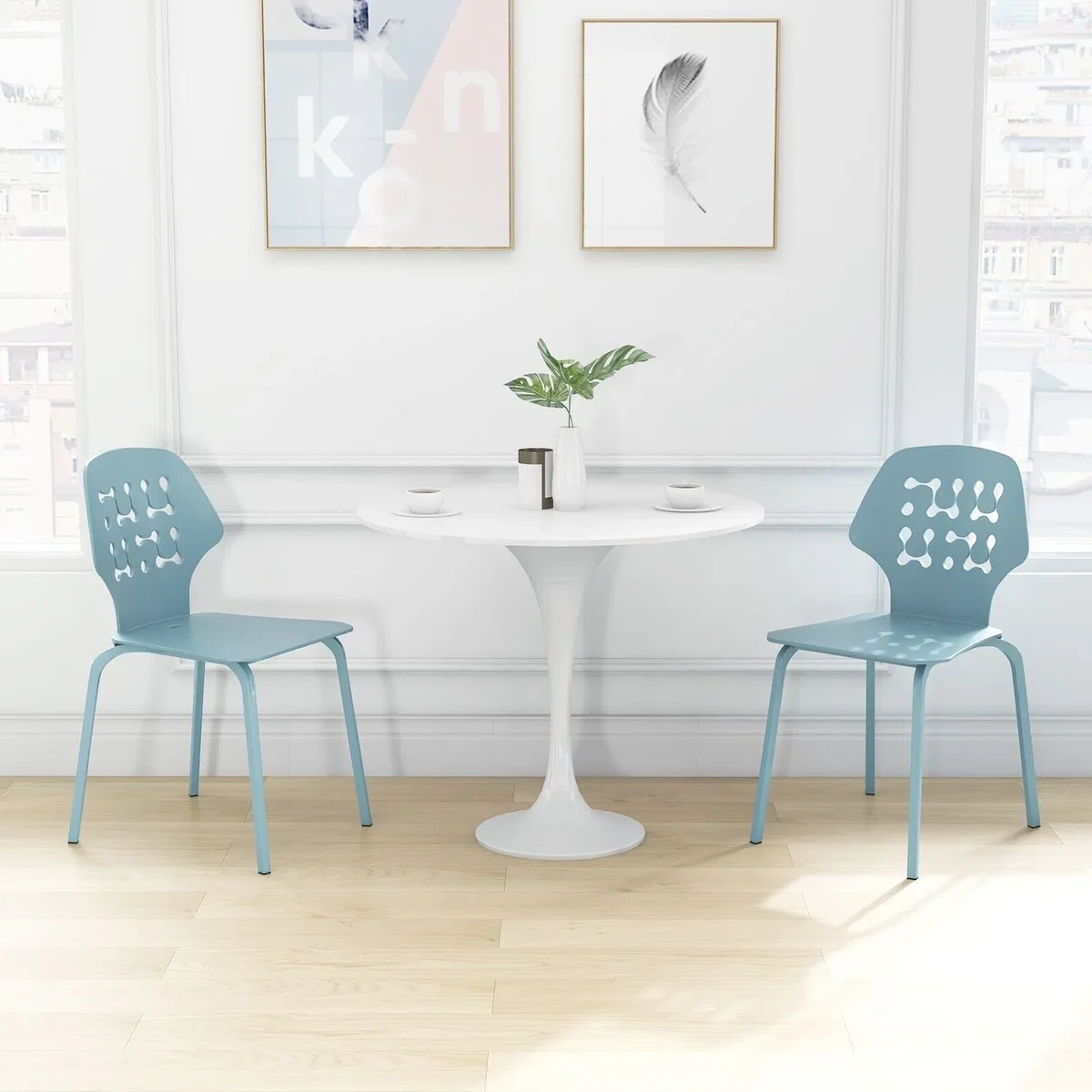 Costway Metal Armless Dining Chairs Set of 4 - Blue – image 4