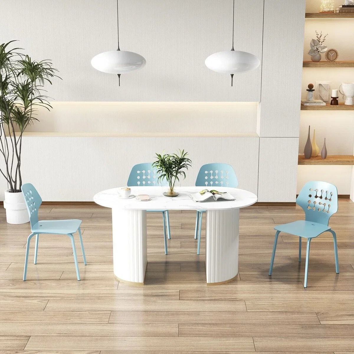 Costway Metal Armless Dining Chairs Set of 4 - Blue – image 5