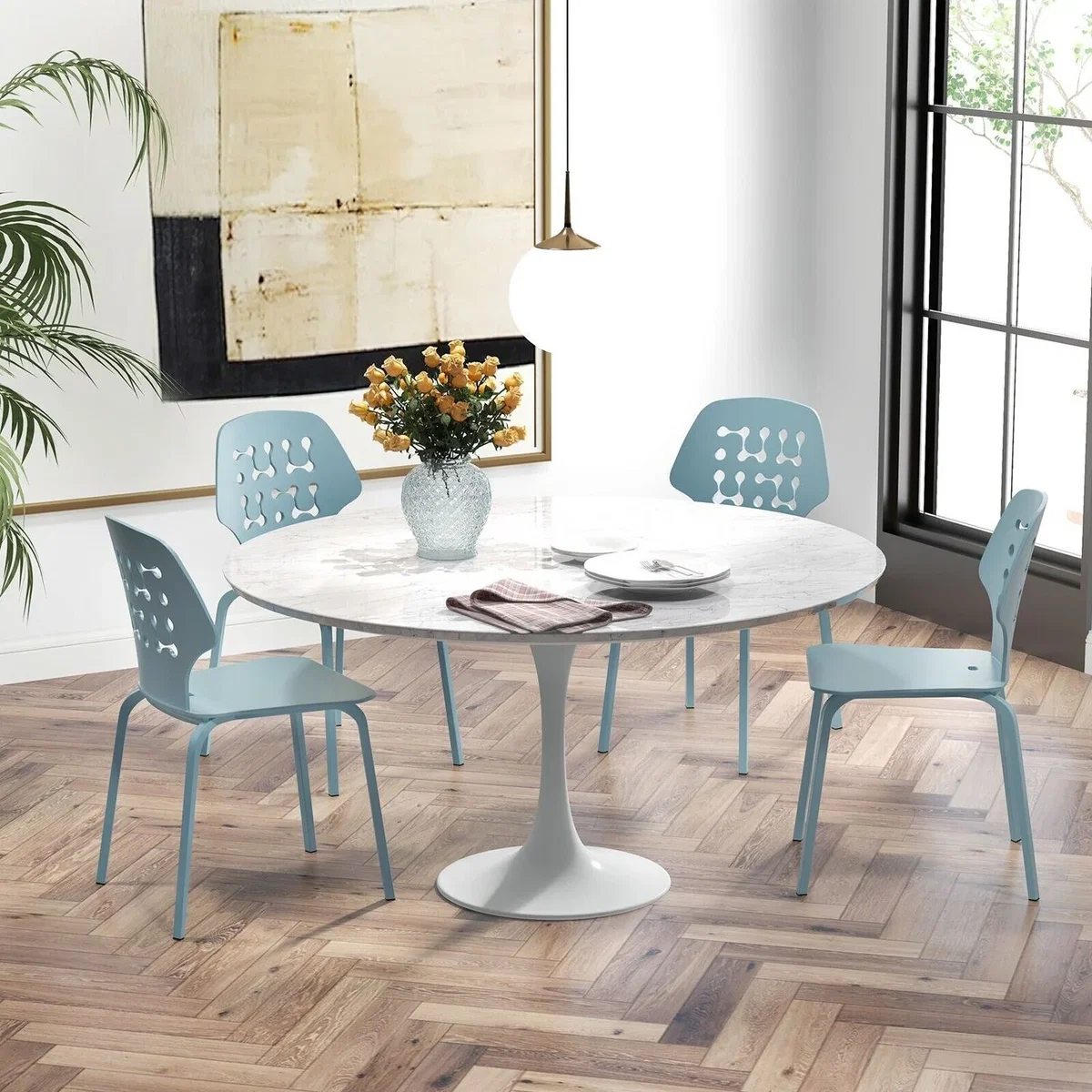 Costway Metal Armless Dining Chairs Set of 4 - Blue – image 6