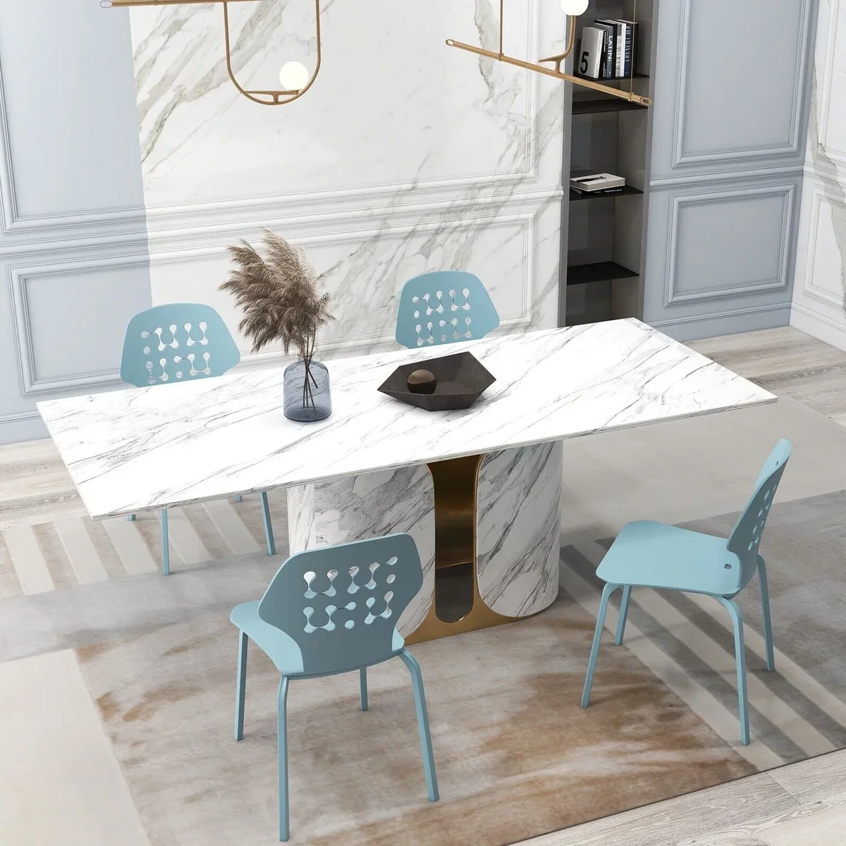Costway Metal Armless Dining Chairs Set of 4 - Blue – image 7