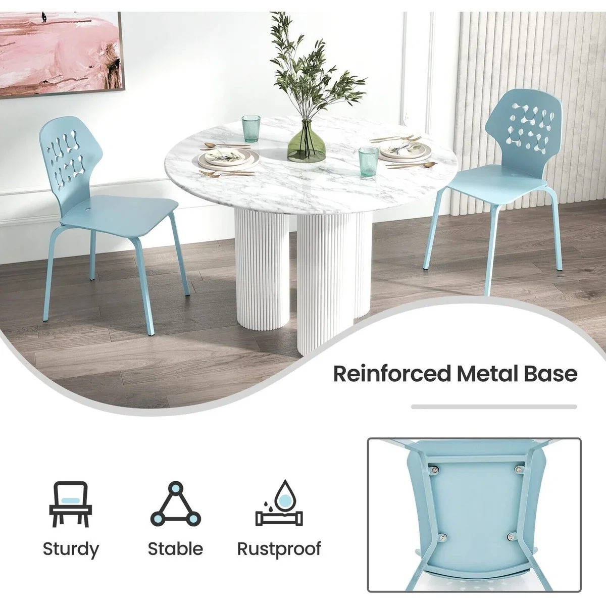 Costway Metal Armless Dining Chairs Set of 4 - Blue – image 8