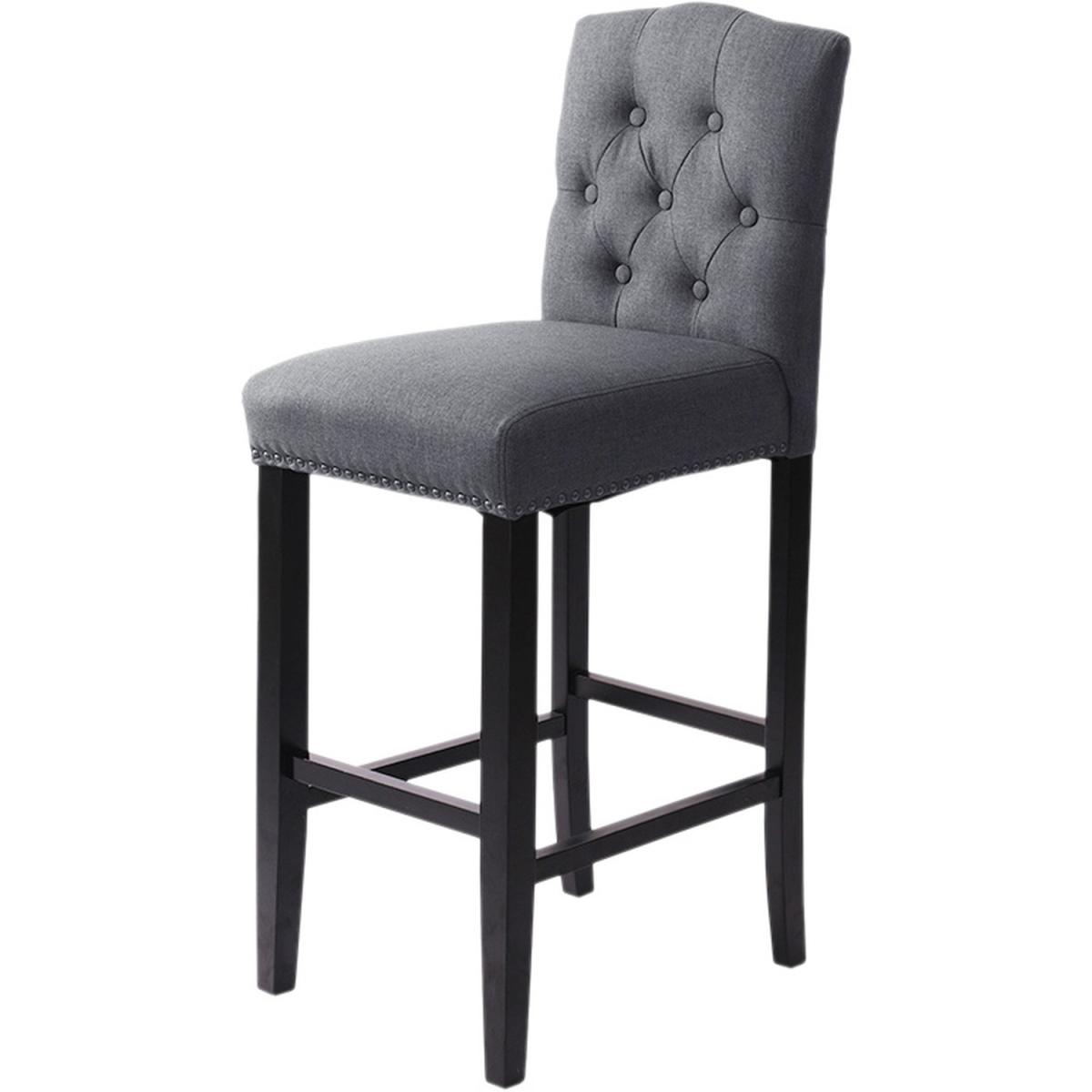 Bar Bistro Stool High Seat Kitchen Linen Dining Chair With Footrest - Dark Grey – image 2