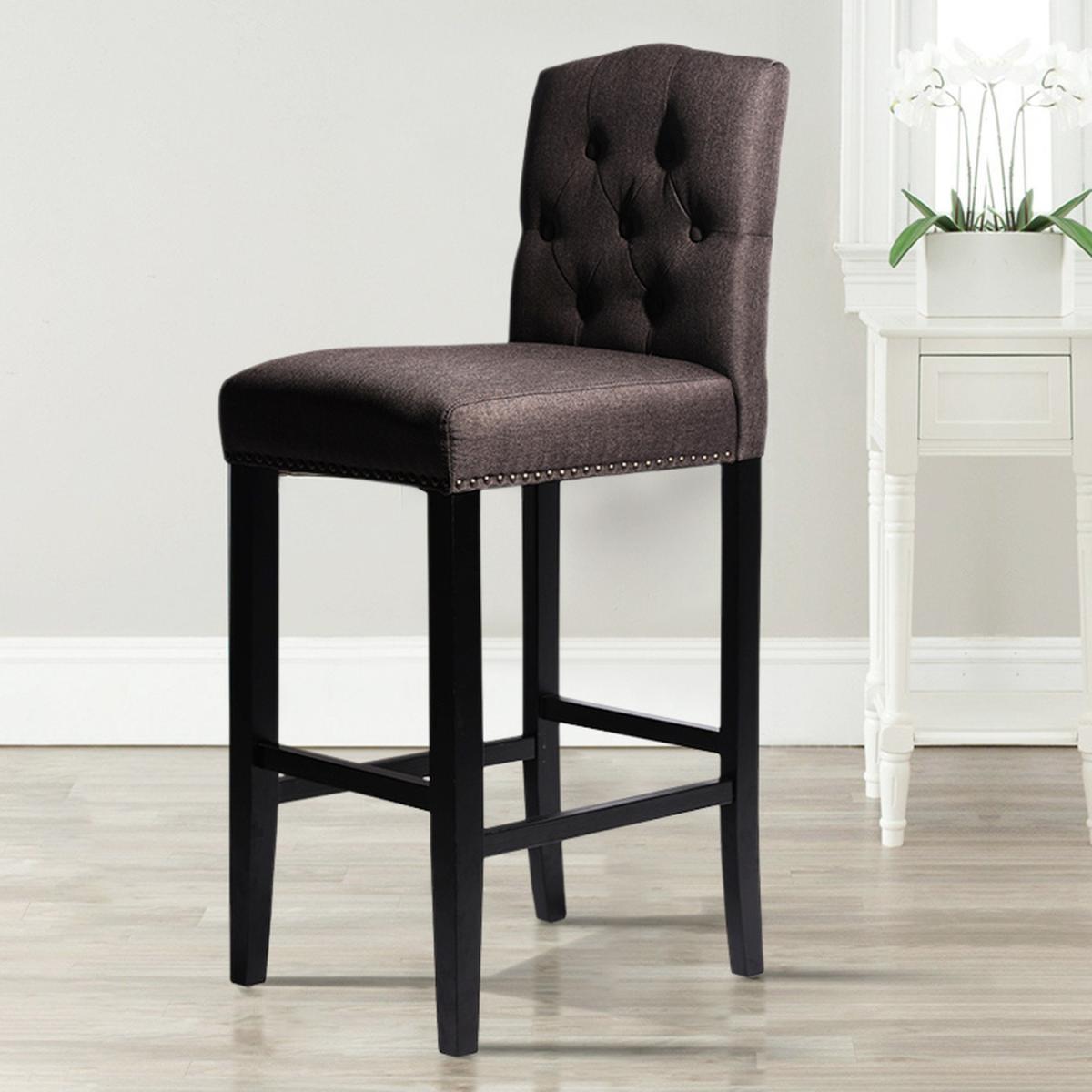 Bar Bistro Stool High Seat Kitchen Linen Dining Chair With Footrest - Dark Grey – image 13