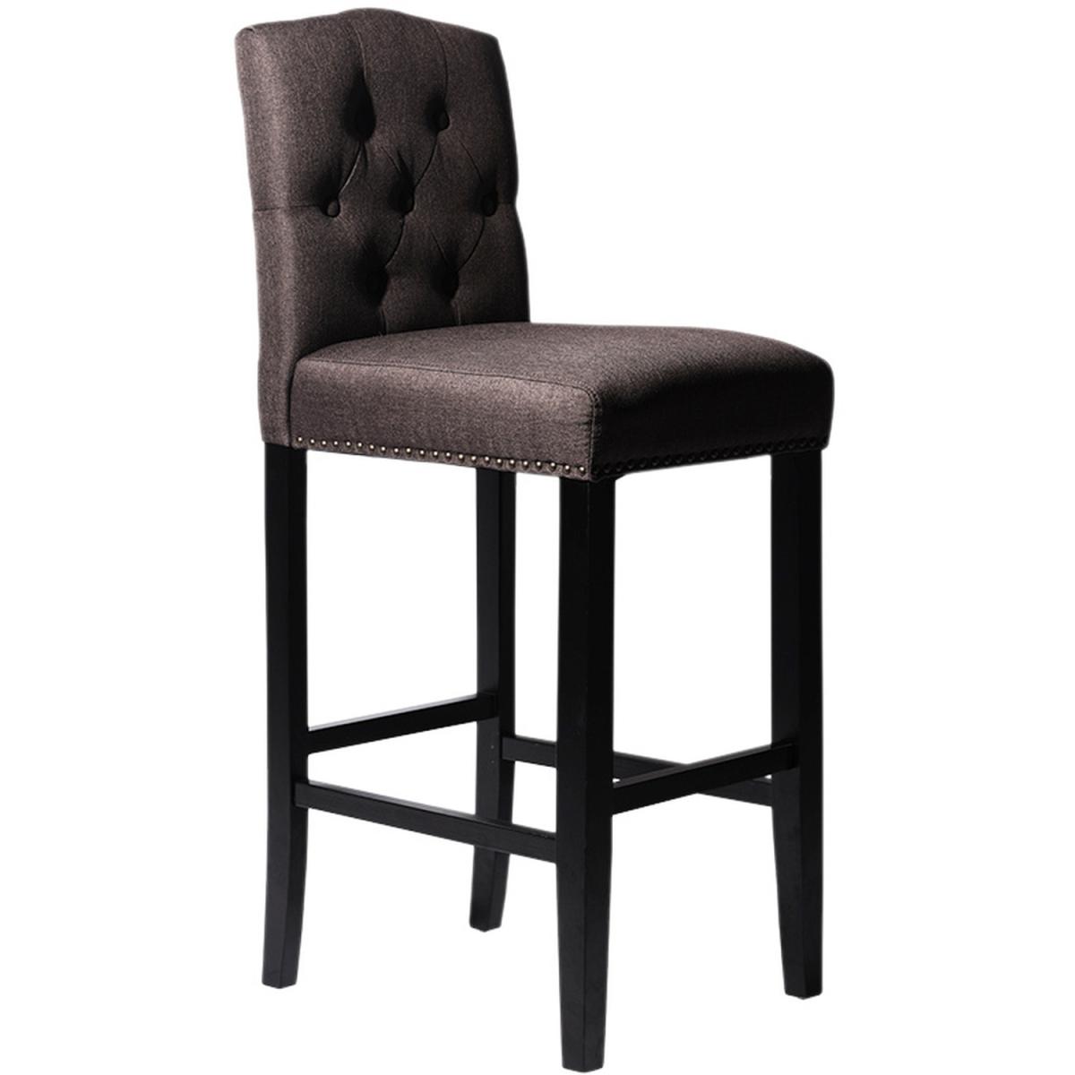 Bar Bistro Stool High Seat Kitchen Linen Dining Chair With Footrest - Dark Grey – image 15