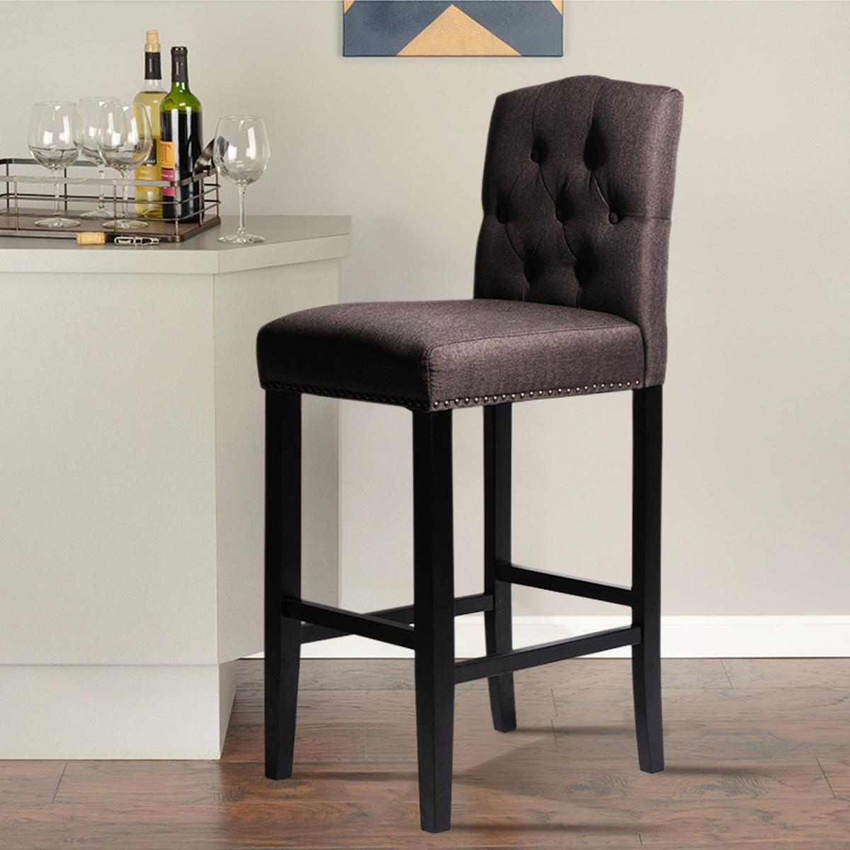 Bar Bistro Stool High Seat Kitchen Linen Dining Chair With Footrest - Dark Grey – image 16