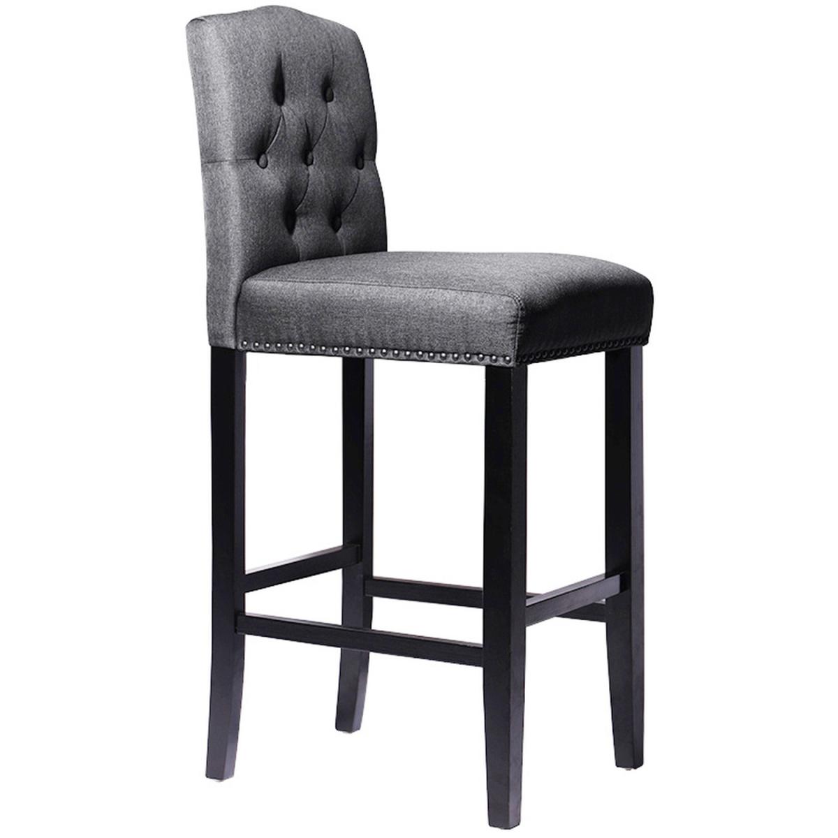Bar Bistro Stool High Seat Kitchen Linen Dining Chair With Footrest - Dark Grey – image 18