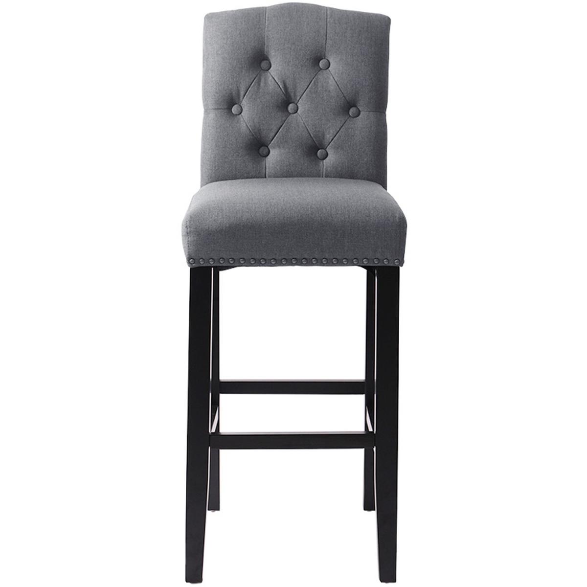 Bar Bistro Stool High Seat Kitchen Linen Dining Chair With Footrest - Dark Grey – image 3