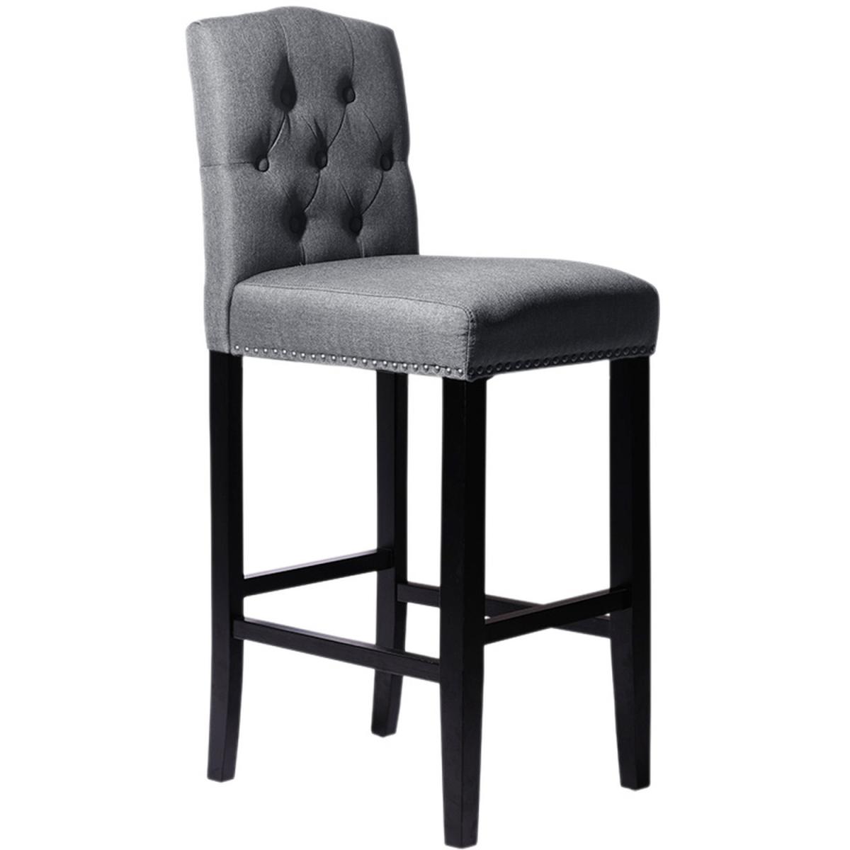 Bar Bistro Stool High Seat Kitchen Linen Dining Chair With Footrest - Dark Grey – image 5