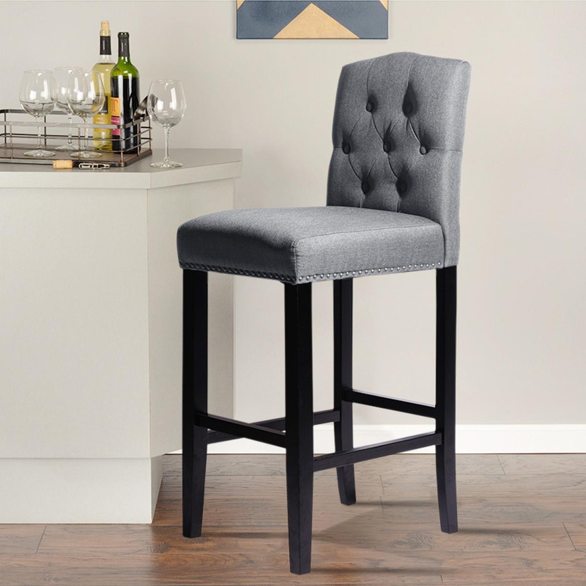 Bar Bistro Stool High Seat Kitchen Linen Dining Chair With Footrest - Dark Grey – image 8