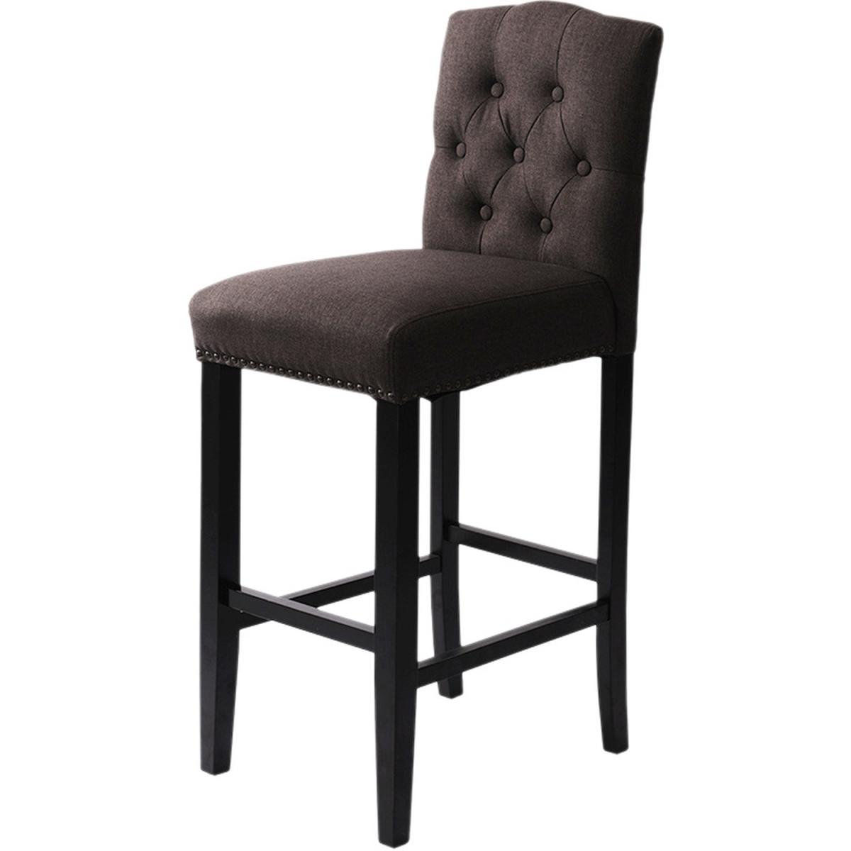 Bar Bistro Stool High Seat Kitchen Linen Dining Chair With Footrest - Dark Grey – image 9