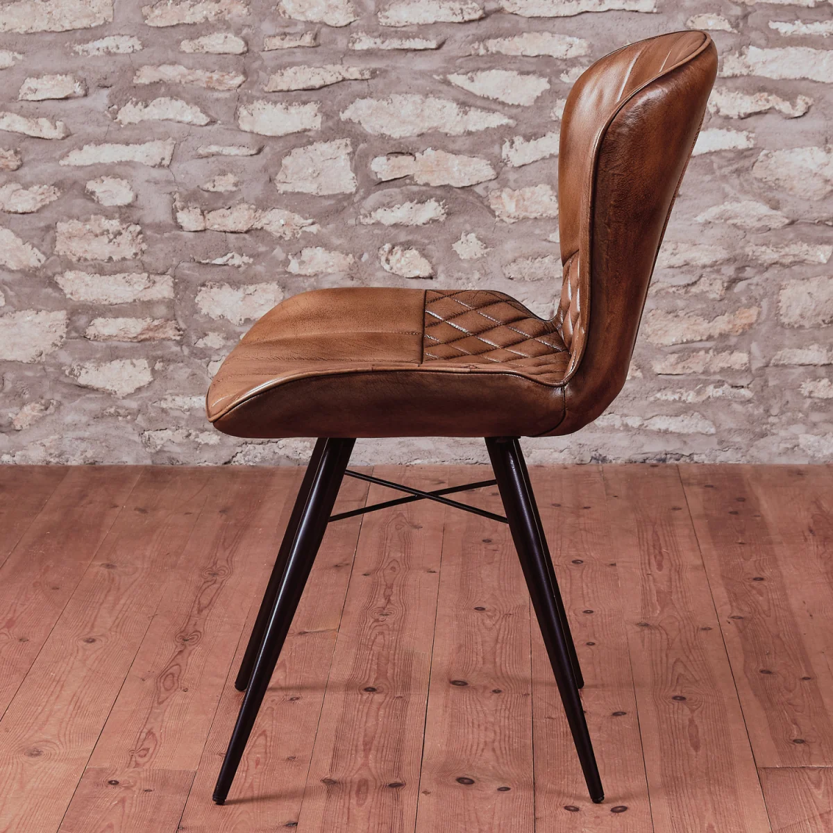 Tan Brown Genuine Real Hide Leather Dining Chair - Black – image 2