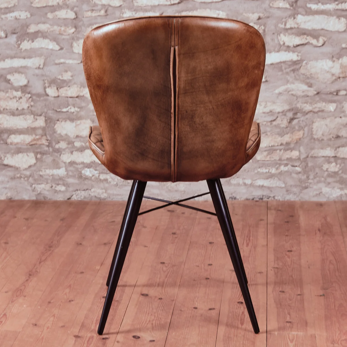 Tan Brown Genuine Real Hide Leather Dining Chair - Black – image 4