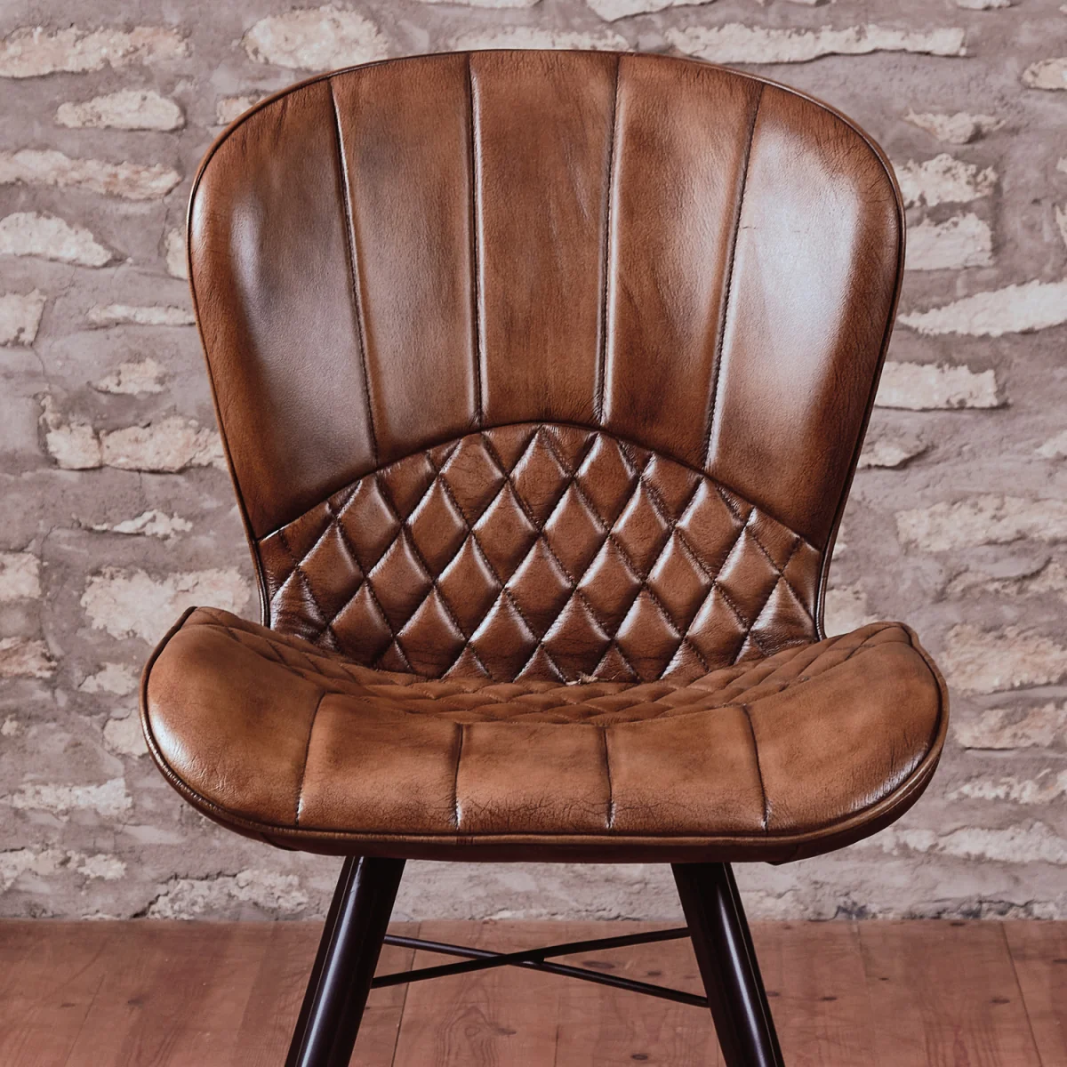 Tan Brown Genuine Real Hide Leather Dining Chair - Black – image 5