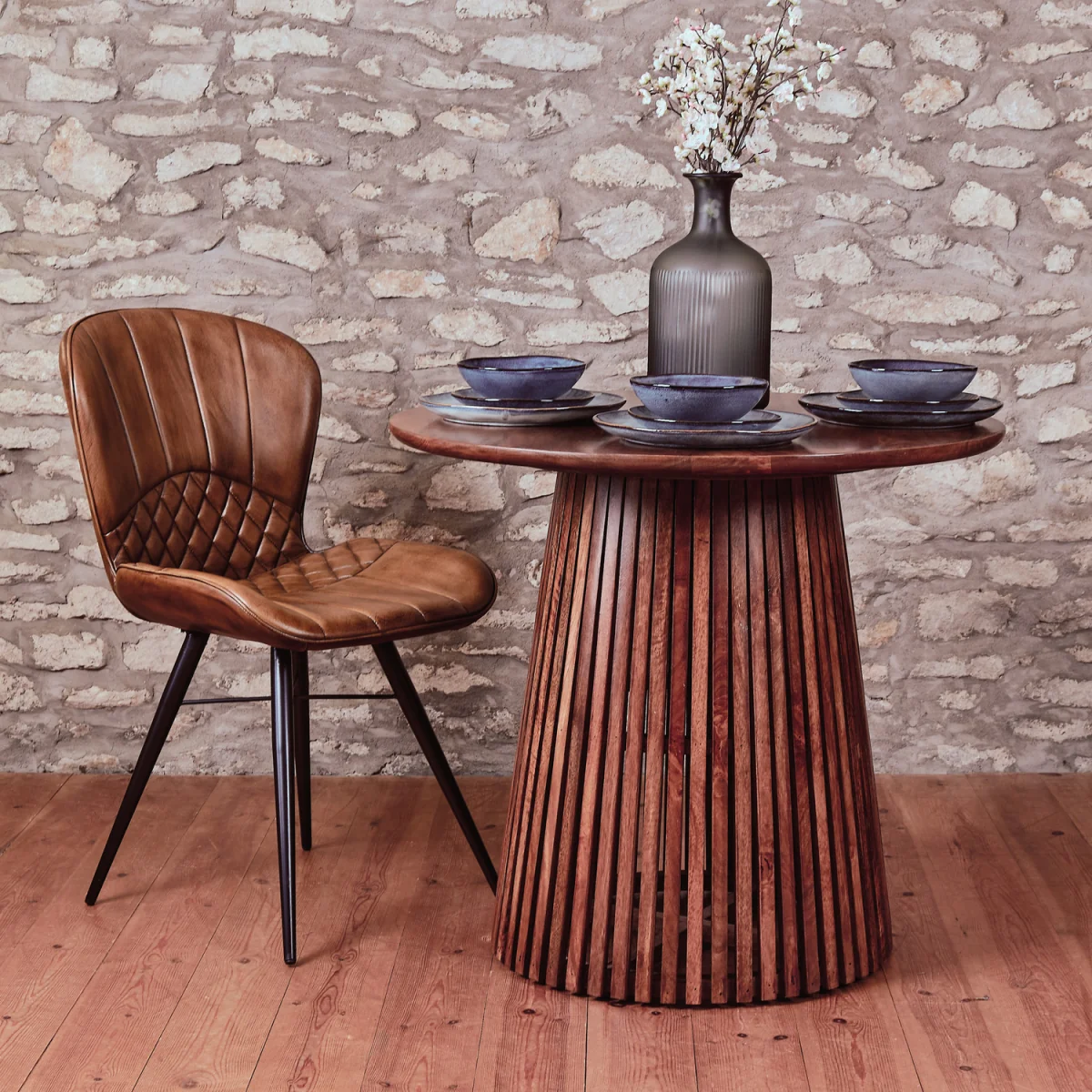 Tan Brown Genuine Real Hide Leather Dining Chair - Black – image 6