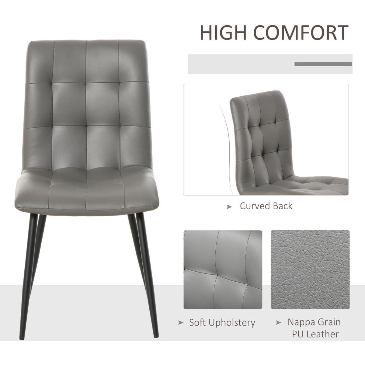 Set Of 2 Nappa PU Leather Gridded Dining Chairs - Grey – image 3