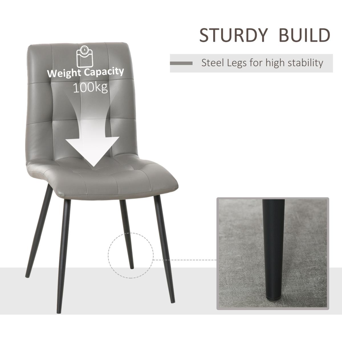 Set Of 2 Nappa PU Leather Gridded Dining Chairs - Grey – image 4