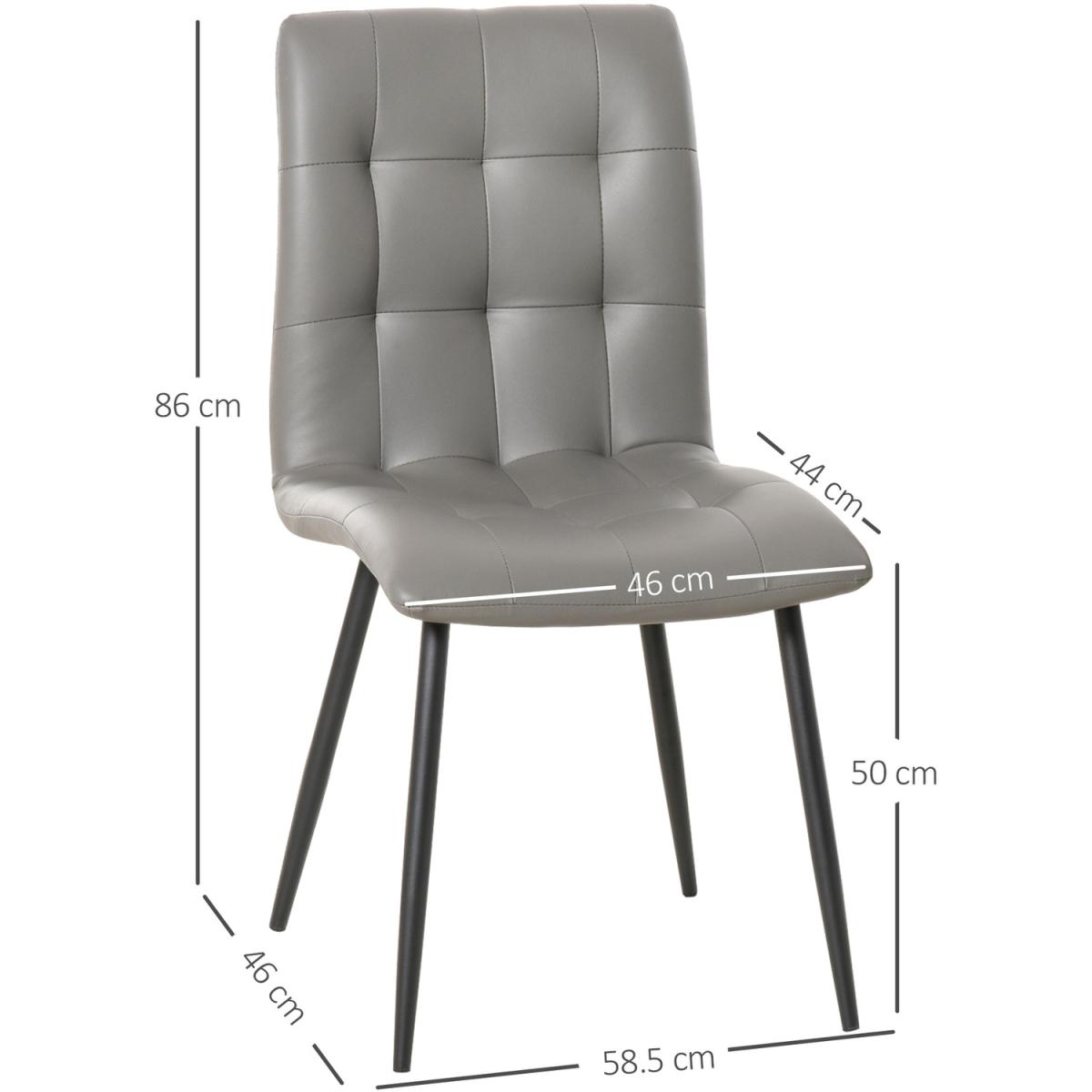Set Of 2 Nappa PU Leather Gridded Dining Chairs - Grey – image 5