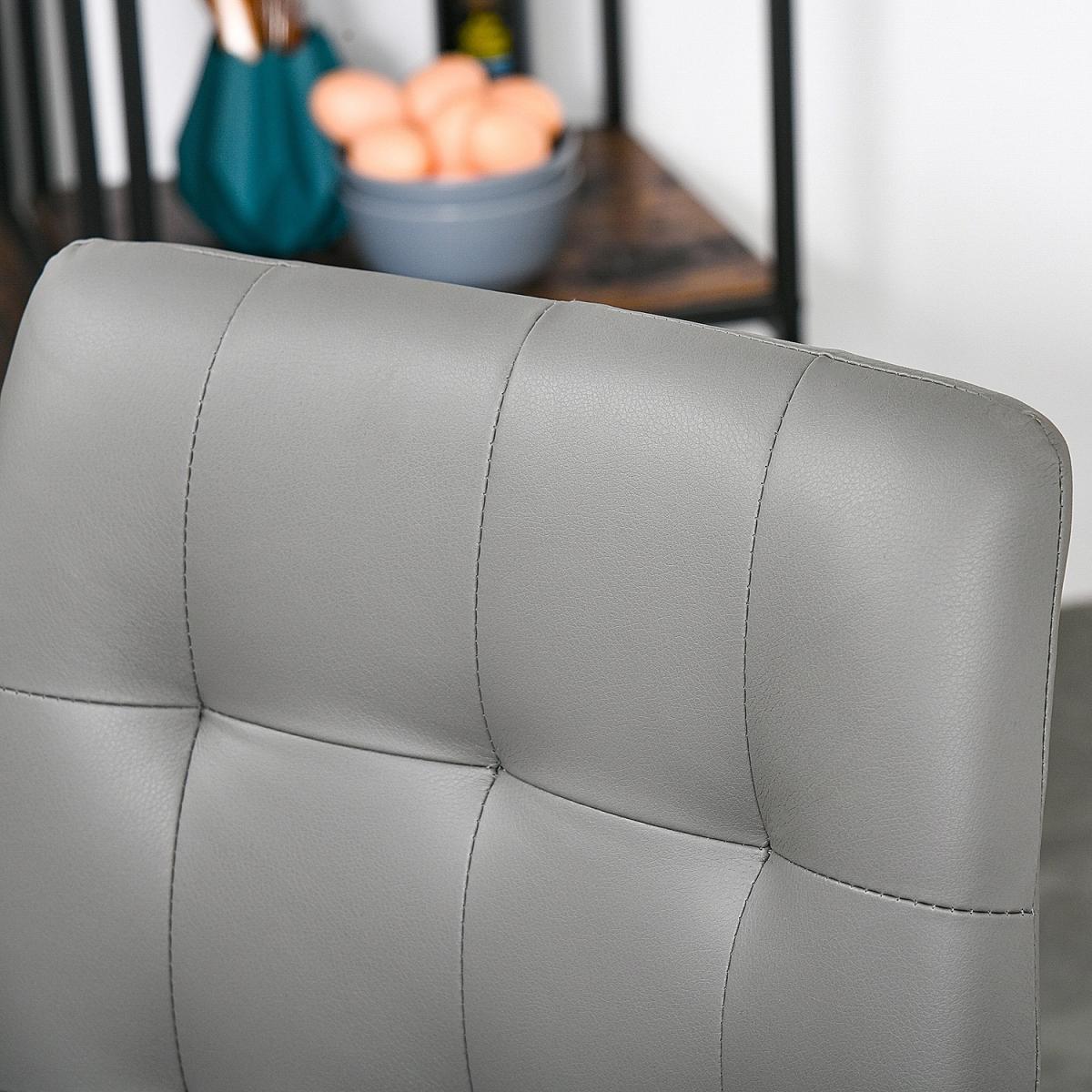 Set Of 2 Nappa PU Leather Gridded Dining Chairs - Grey – image 8