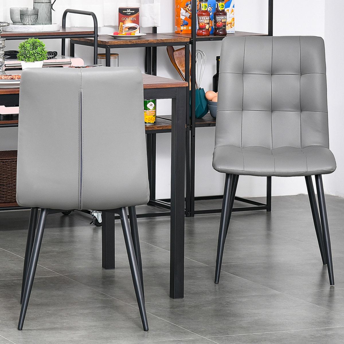 Set Of 2 Nappa PU Leather Gridded Dining Chairs - Grey – image 9