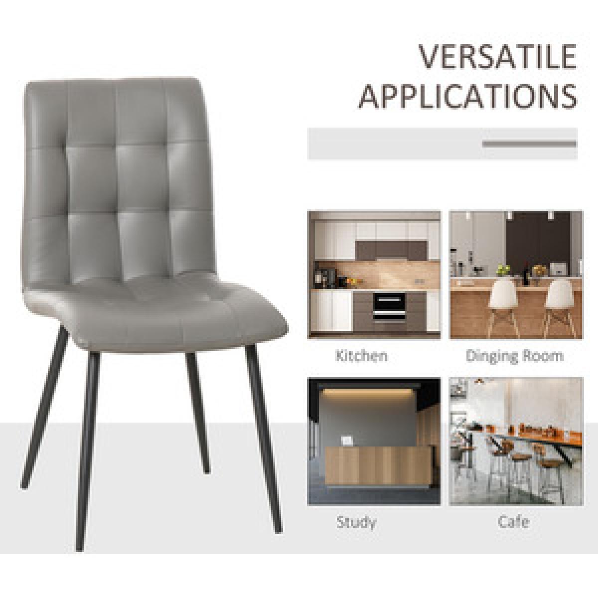Set Of 2 Nappa PU Leather Gridded Dining Chairs - Grey – image 10