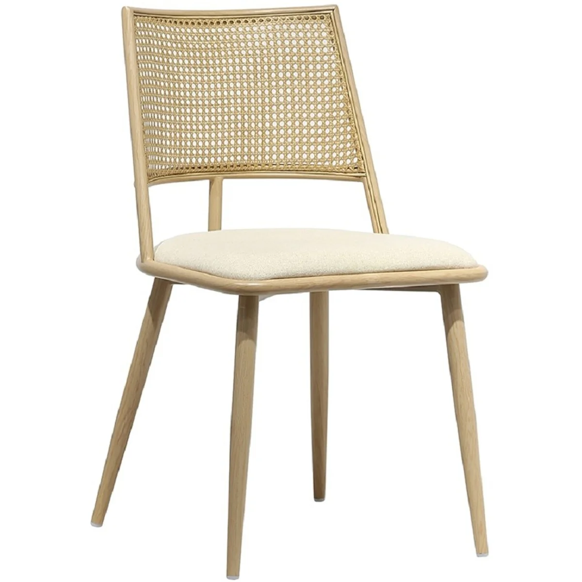 Dining Chairs Set of 2 Mid-Century Kitchen Chair w Rattan Backrest Upholstered - Yellow – image 3