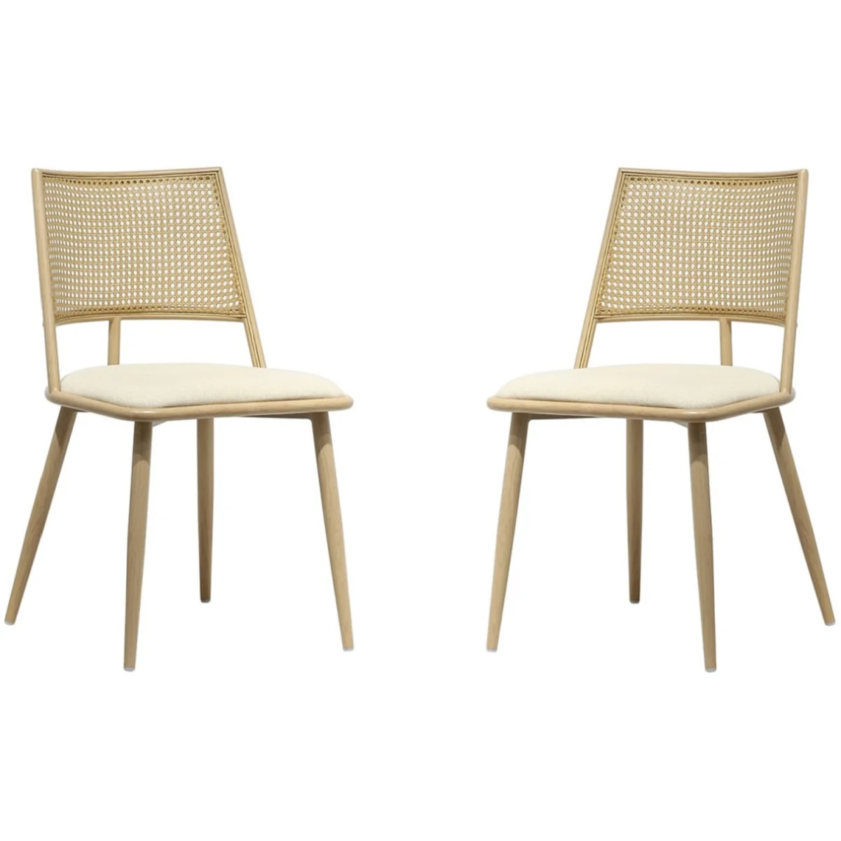 Dining Chairs Set of 2 Mid-Century Kitchen Chair w Rattan Backrest Upholstered - Yellow – image 4