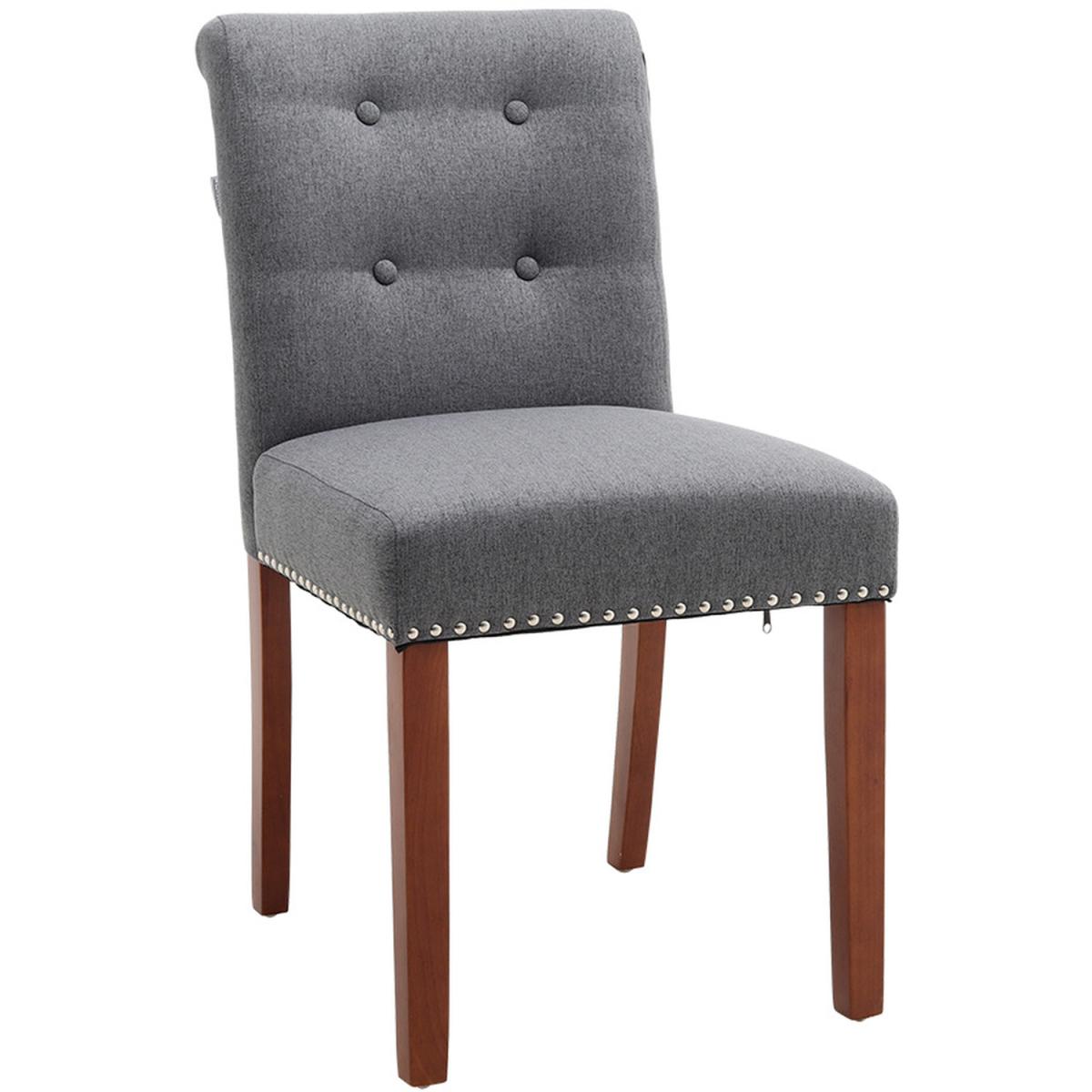 Set of 2 Contemporary Buttoned Accent Dining Chair Studded Rim - Grey – image 2