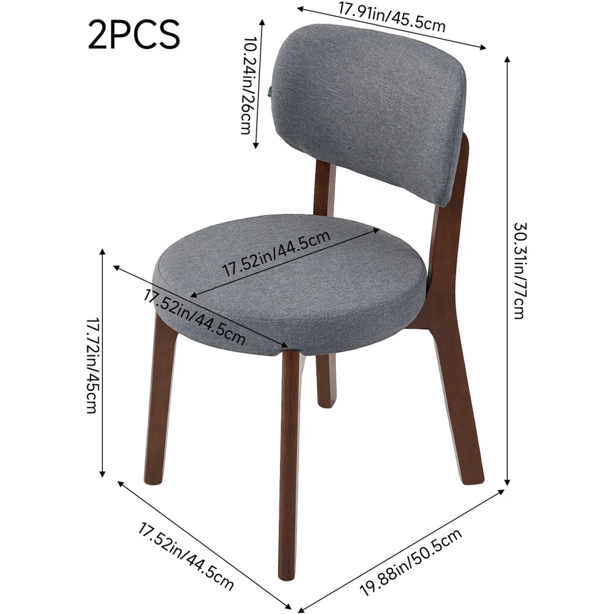 Set of 2 Upholstered Dining Chairs with Wooden Frames - Grey – image 2