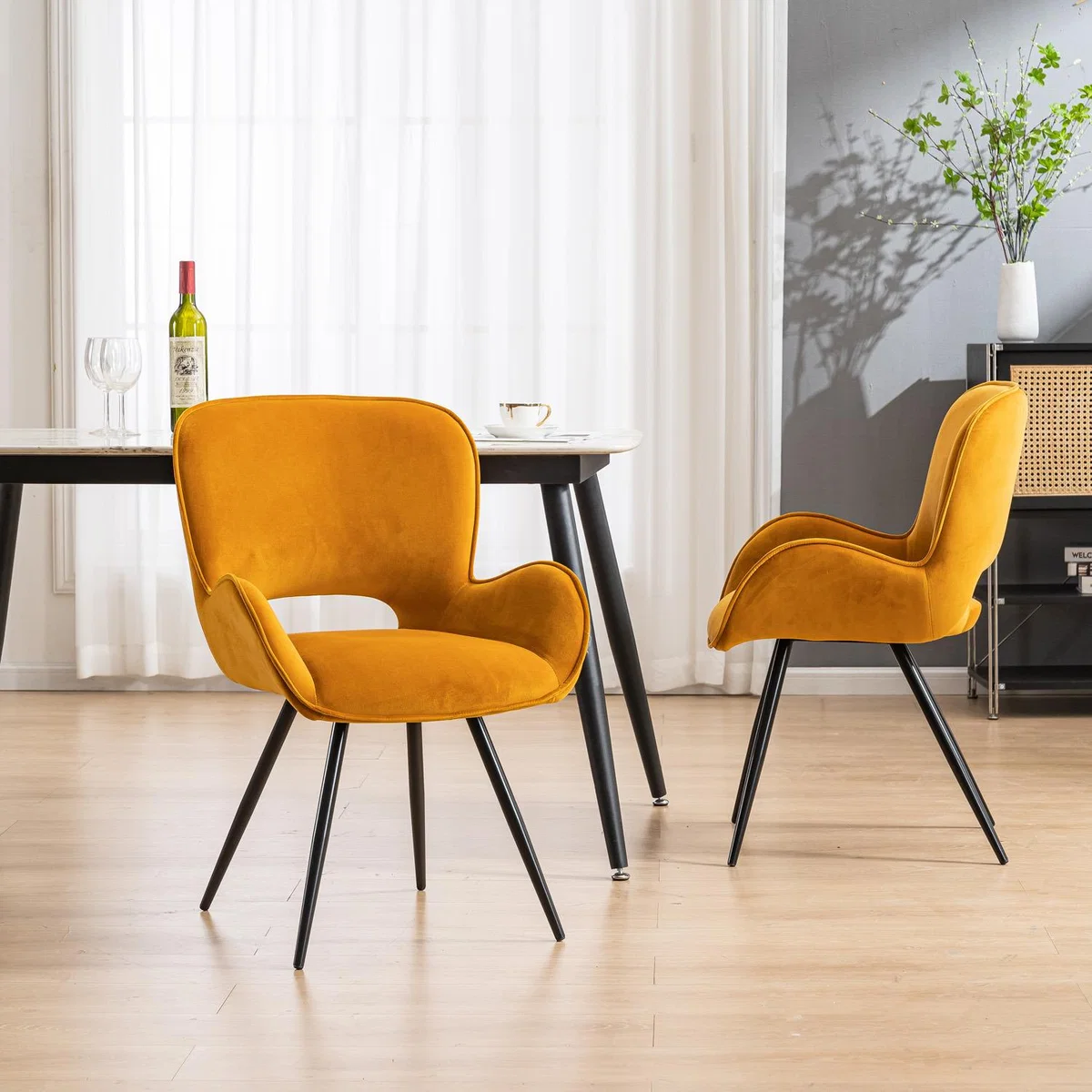 Set of 4 Lily Modern Velvet Dining Chair with Arms  - Mustard – image 2