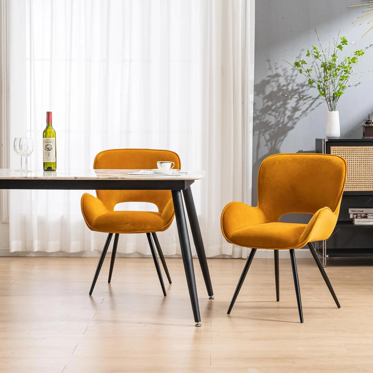 Set of 4 Lily Modern Velvet Dining Chair with Arms  - Mustard – image 3