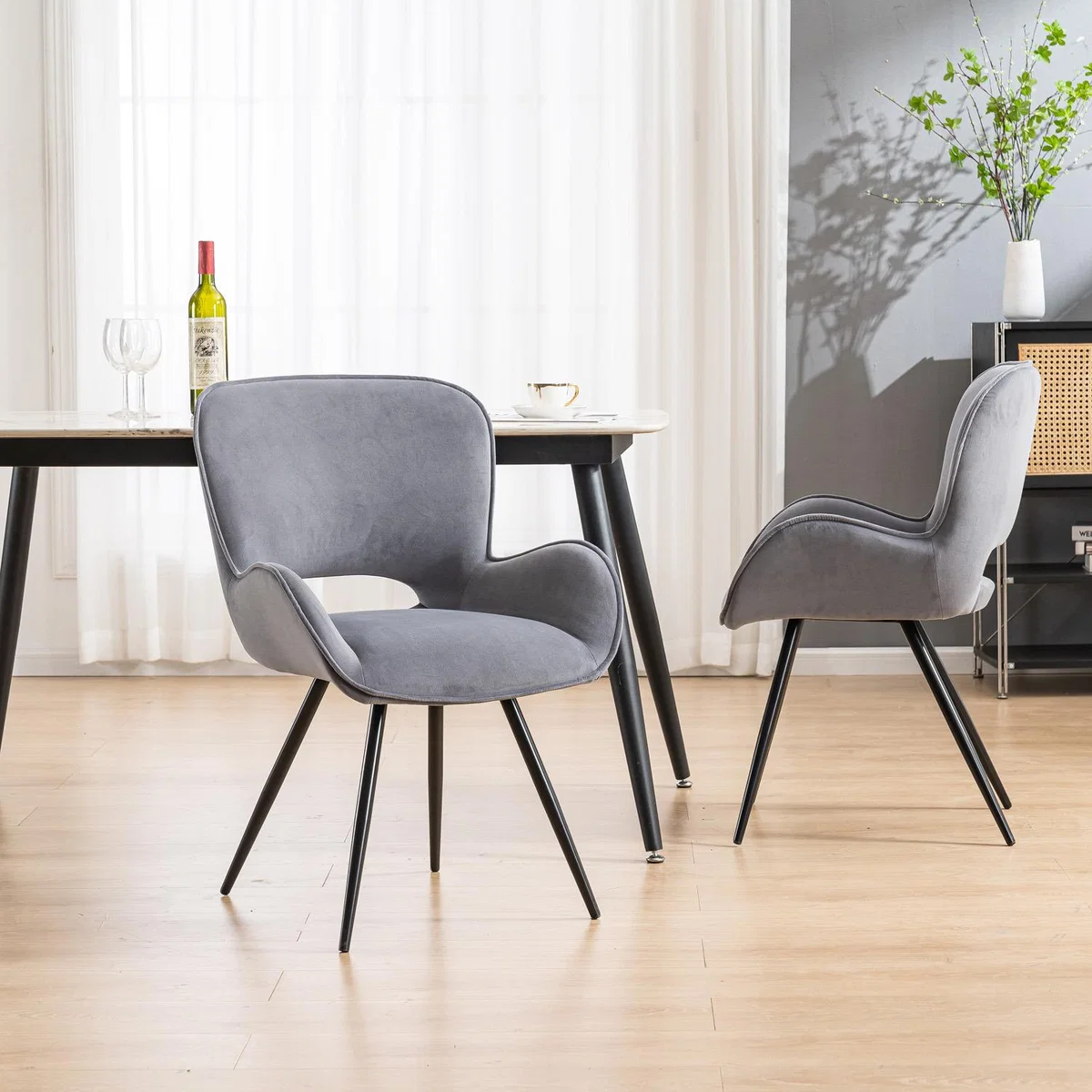 Set of 4 Lily Modern Velvet Dining Chair with Arms  - Mustard – image 8