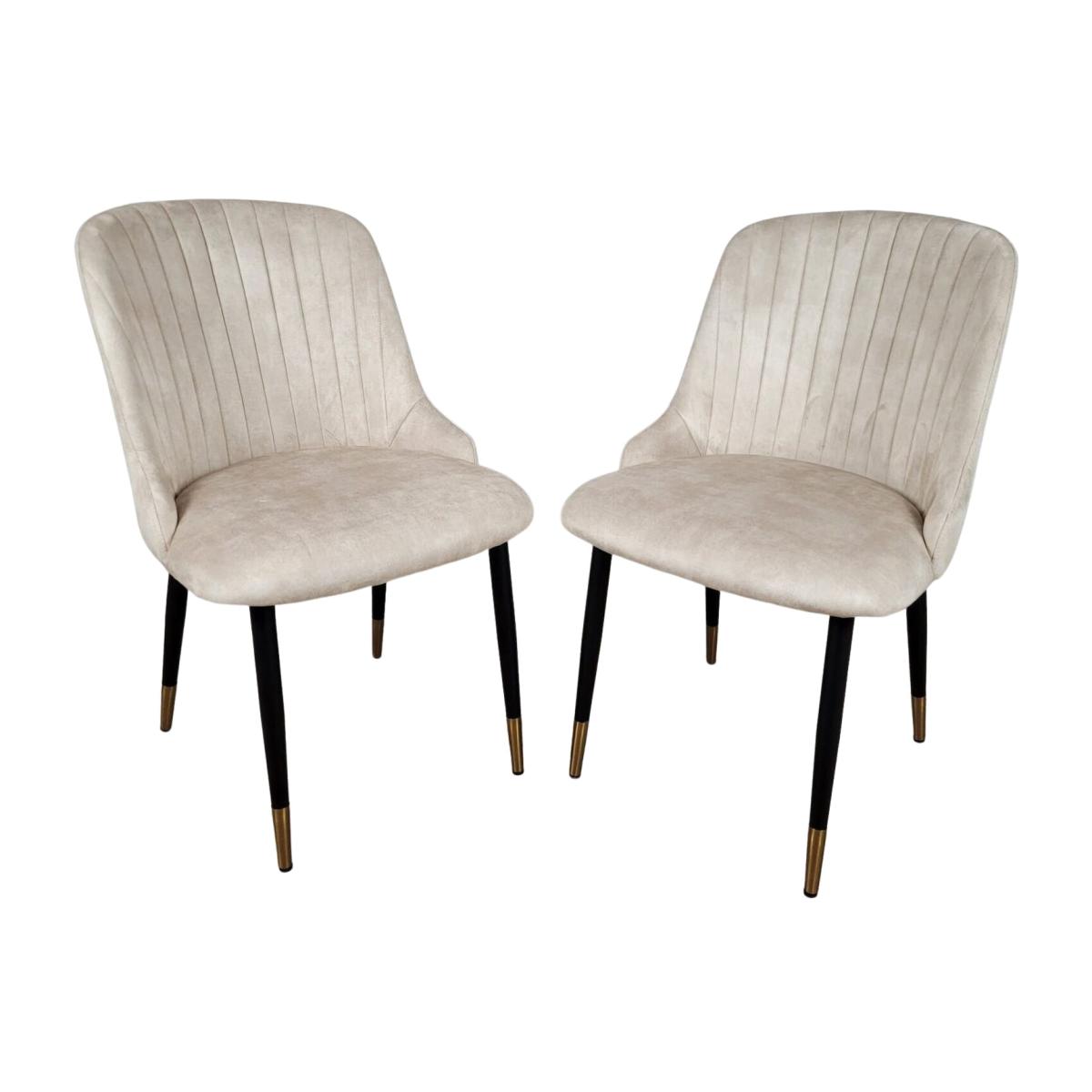 Pair of Modern Mayfair Velvet Dining Chairs - Cream
