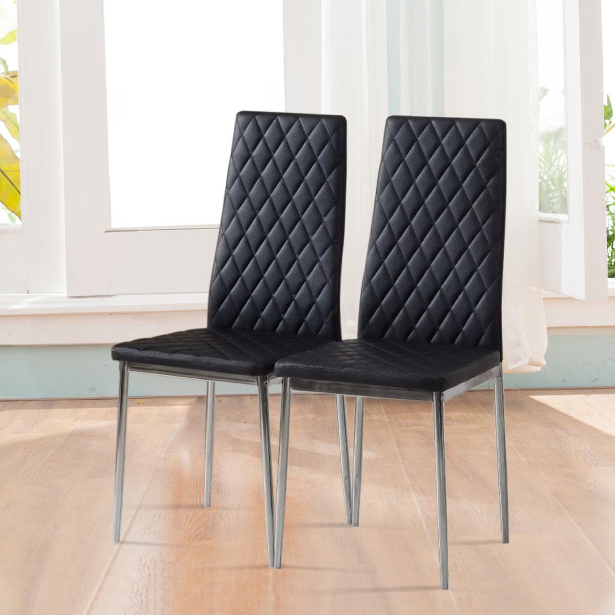 PVC Hatched Faux Leather Dining Chair Lattice Grid Padded Seat Black - Black – image 2