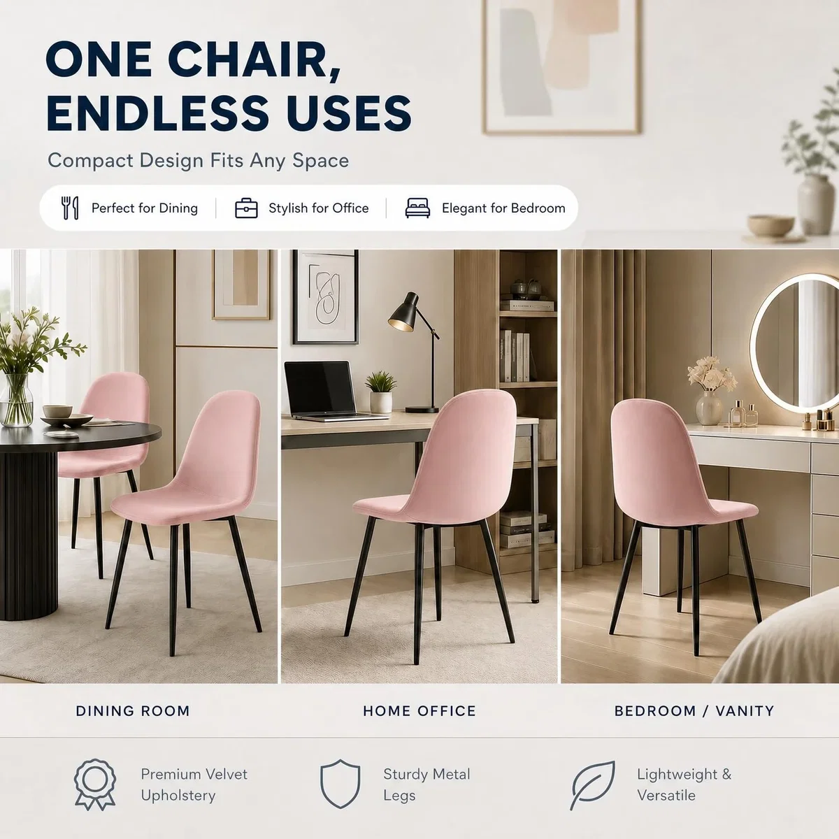 Ron Velvet Dining Chair - Pink / 2 – image 11