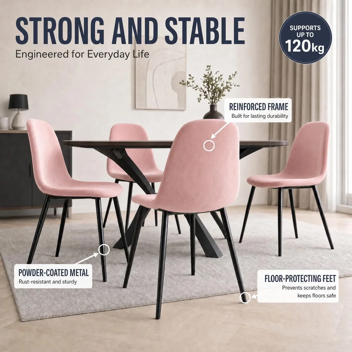 Ron Velvet Dining Chair - Pink / 2 – image 5