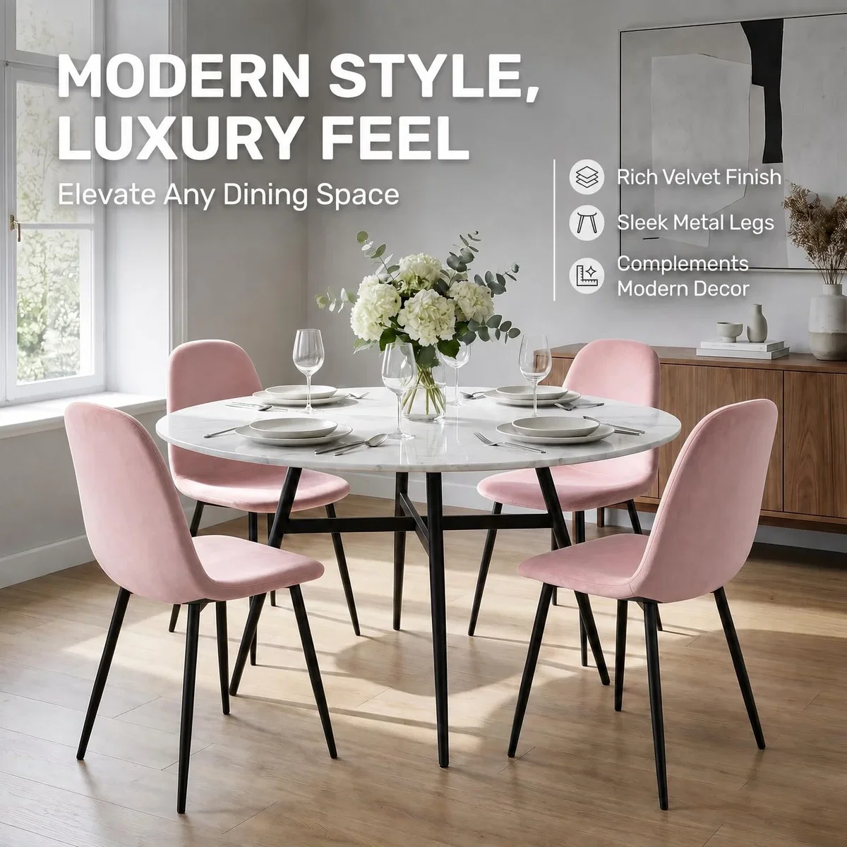Ron Velvet Dining Chair - Pink / 2 – image 7