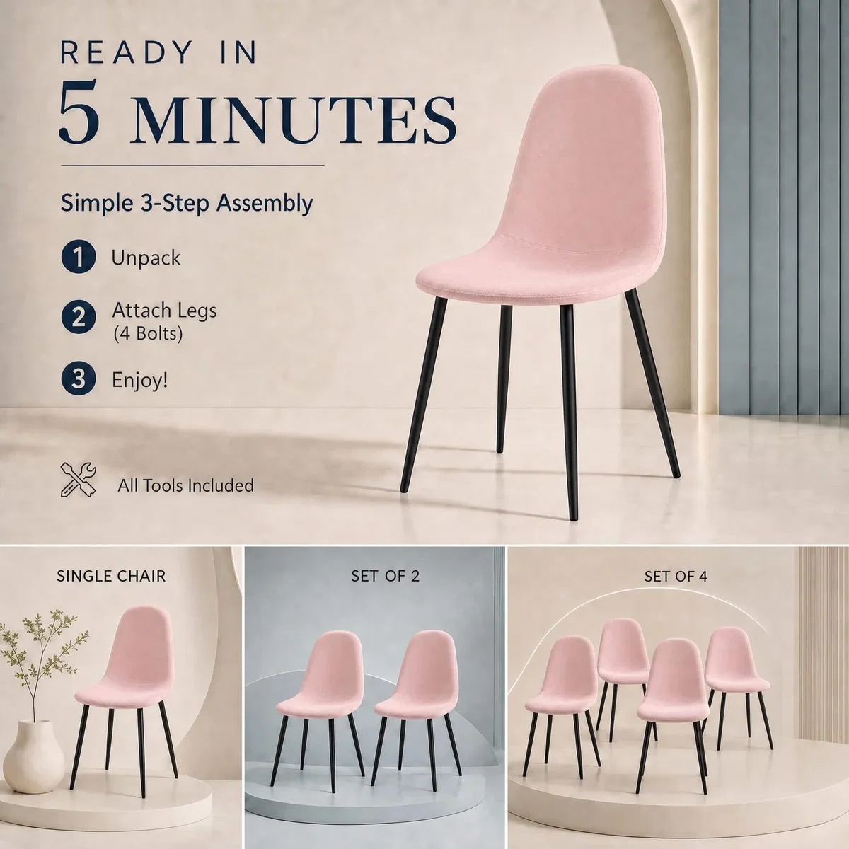 Ron Velvet Dining Chair - Pink / 2 – image 8