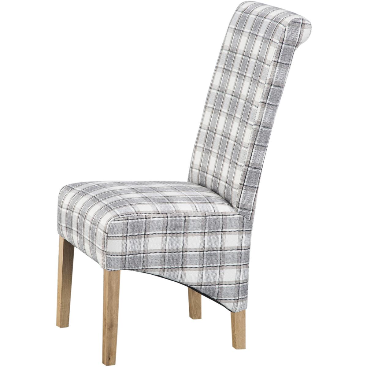 Pair of Scroll Back With Checked Pattern Dining Chairs - Cappuccino – image 2