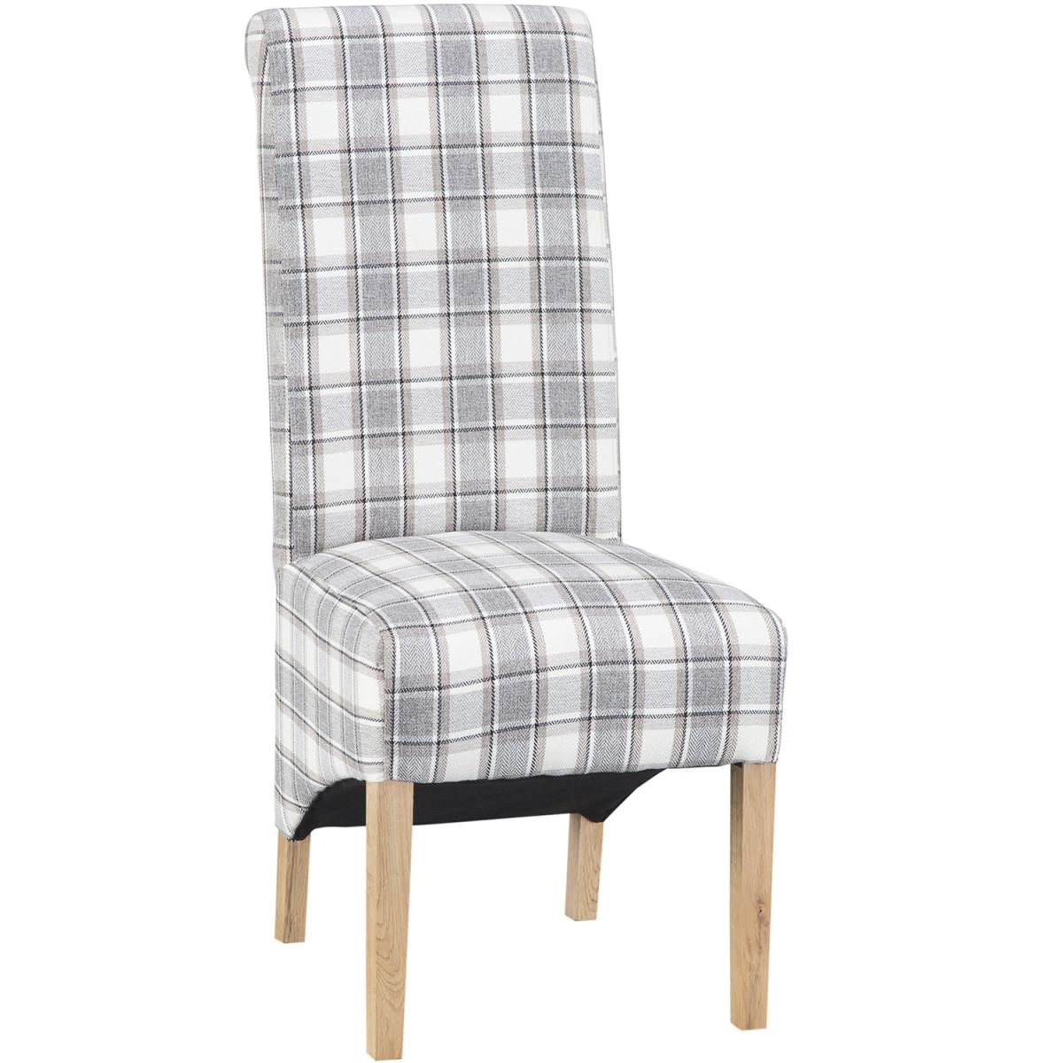 Pair of Scroll Back With Checked Pattern Dining Chairs - Cappuccino – image 4